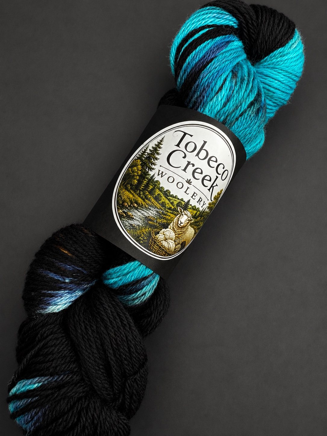 Petobego Pond turquoise blue and black twisted skein